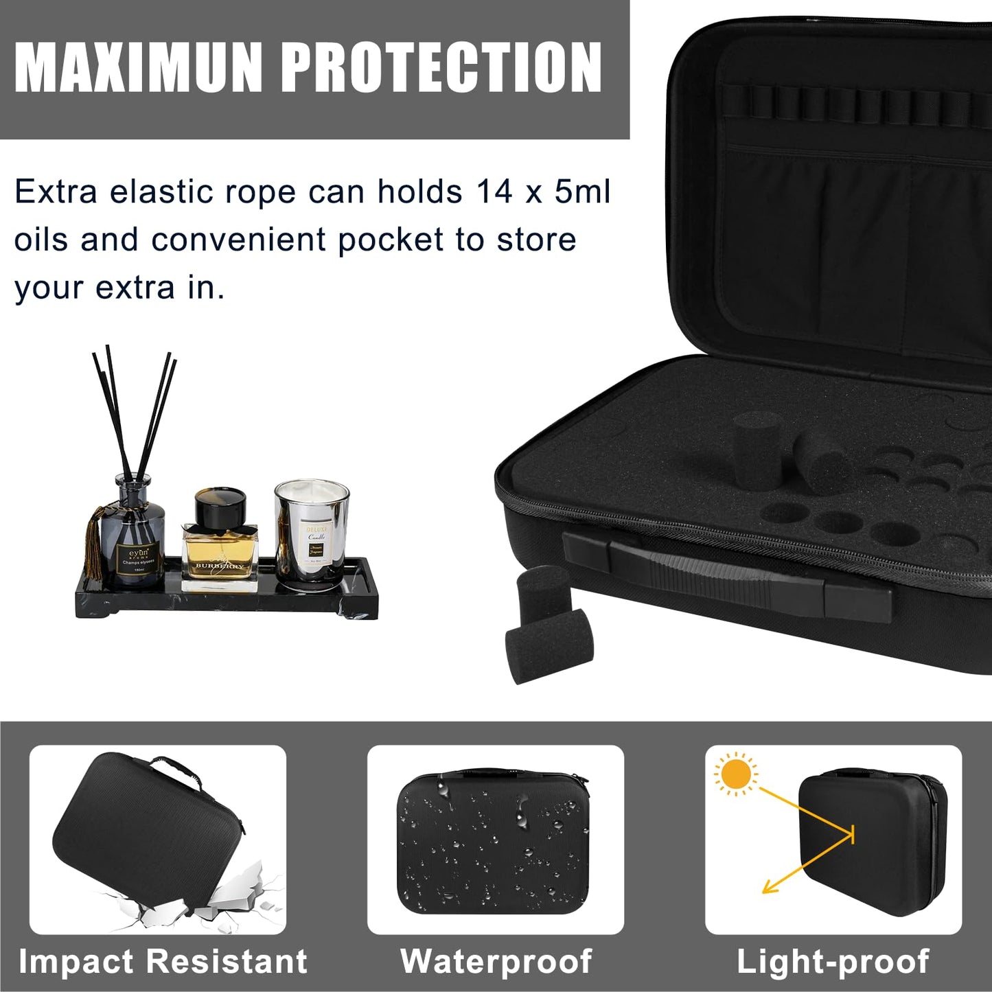 ZORETCO Essential Oil Storage Carrying Case, 70 Bottles Essential Oils Box for 5ml 10ml 15ml Roller Bottles Travel Storage Organizer Bag for doTERRA & Young Living (Black)