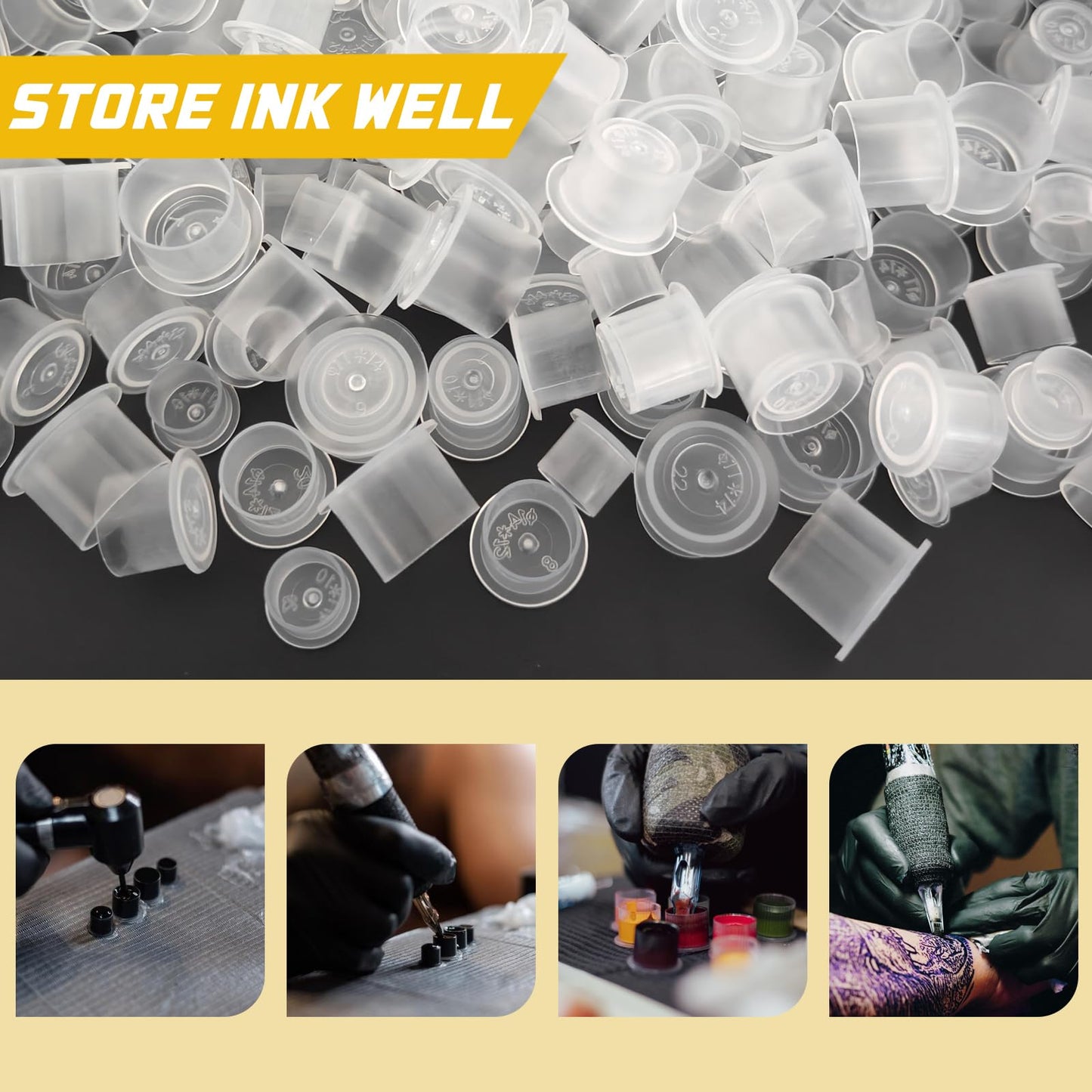 Narkysus 1000Pcs Large Tattoo Ink Caps with Base #17mm Disposable Tattoo Ink Cups Plastic Tattoo Cups for Pigment Self Standing Design for Organized Workflow Tattoo Supplies for Artists & Studios