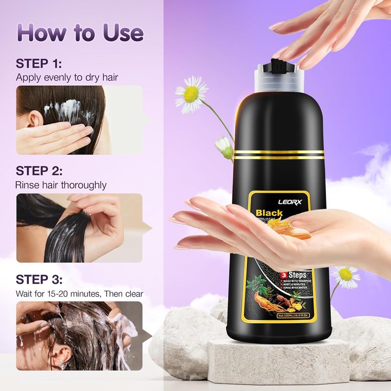 Leorx 3 In 1 Hair Dye and Color Shampoo, Chestnut Brown, 16.9 Fl Oz - Instant Herbal Refresh For Women & Men - Tintes Para El Cabello Profesional