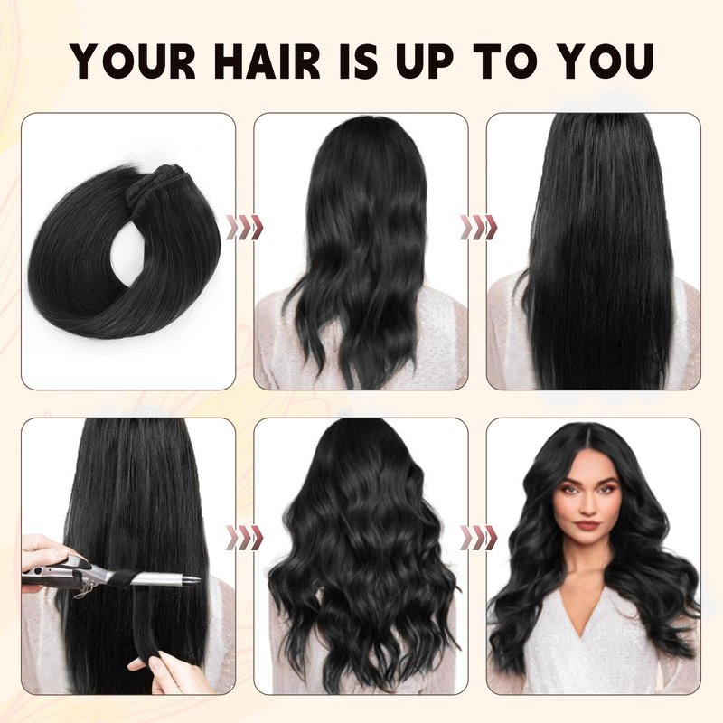 Sassina Clip in Hair Extensions Human Hair Remy Double Weft Straight Clip in Extensions Human Hair Jet Black Real Natural Human Hair Extensions 14 Inch 8 Pcs 90 Grams #1
