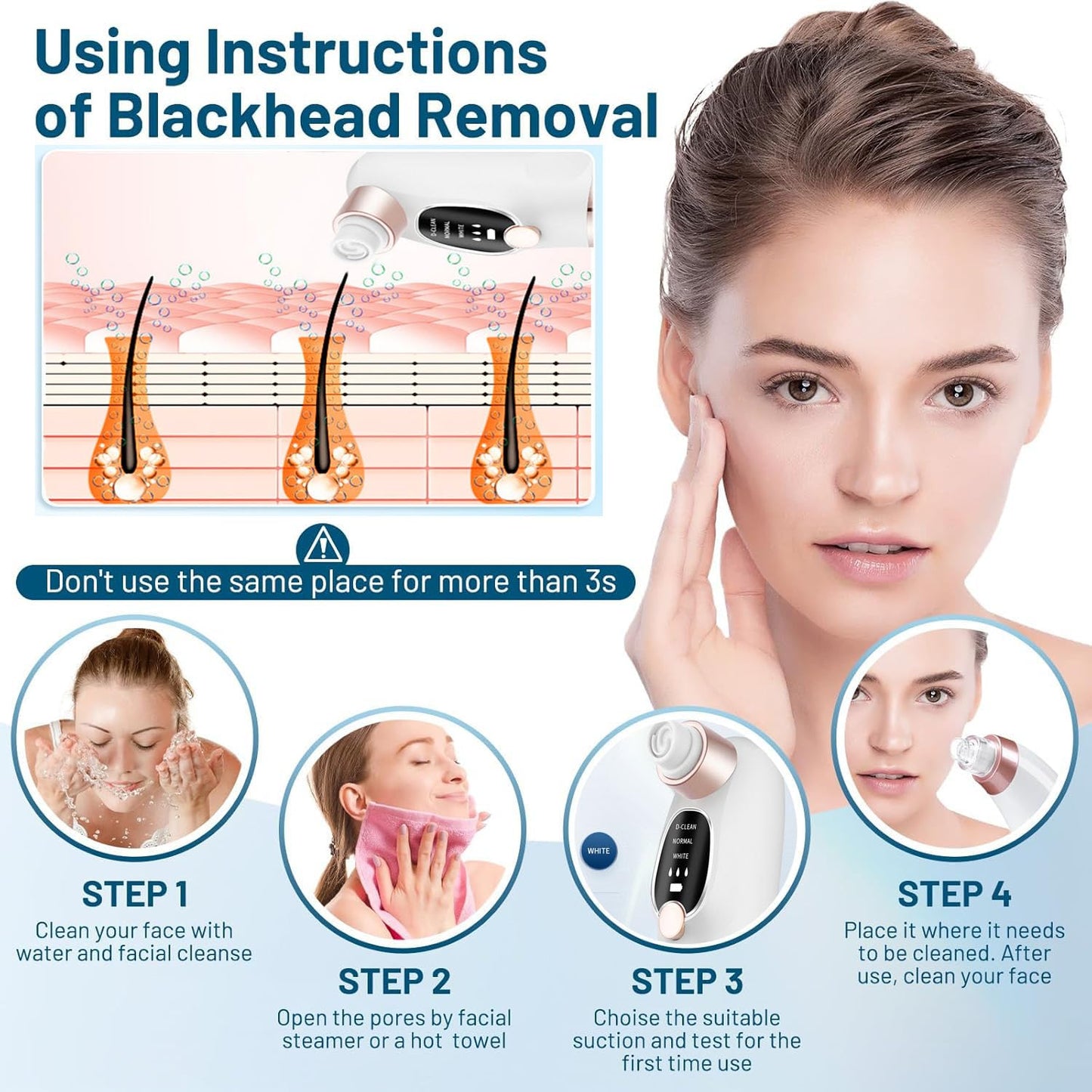 Blackhead Remover Vacuum with Water Chamber, Black Head Remover and Deep Hydration for Face, Pore Vacuum for Men and Women, Blackhead Remover Tools, 6 Suction Heads & 3 Adjustment Modes