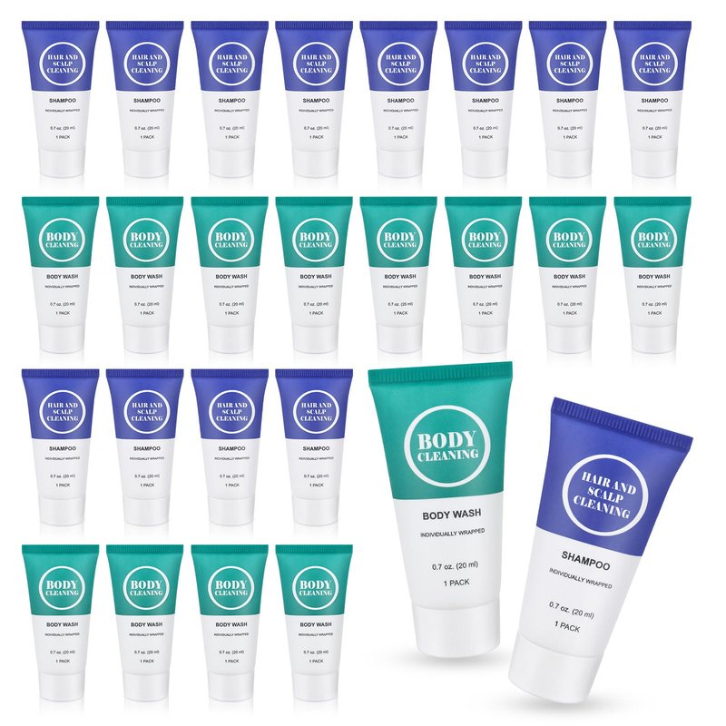 Travel Size Shampoo and Body Wash Set, Small Trial Hair Shampoo Sample Shower Gel Kit Mini Toiletries Amenities Set for Men and Women, Cleansing for Hotel/Vacation/Homeless 0.7 oz/20 ml (60 Pack)