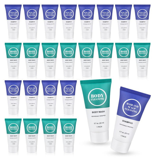 Travel Size Shampoo and Body Wash Set, Small Trial Hair Shampoo Sample Shower Gel Kit Mini Toiletries Amenities Set for Men and Women, Cleansing for Hotel/Vacation/Homeless 0.7 oz/20 ml (60 Pack)