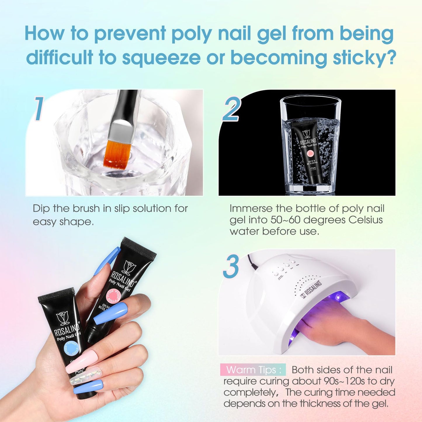 ROSALIND Poly Nail Gel Kit, 14 Colors Clear Nude Glitter Poly Nail Gels Kit with U V Light Poly Nails Gel Starter Kits For All Seasons Beginner DIY at Home