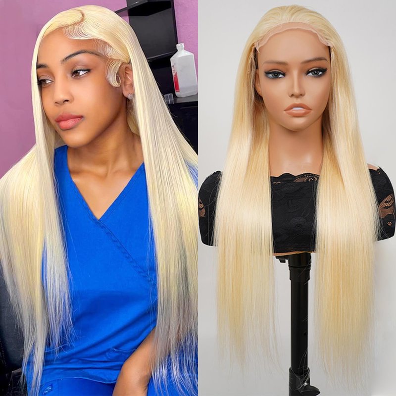 NBRUW 613 4x4 Bob Lace Front Wig Human Hair 200 Density 10 Inch Straight Bob Blonde Wig Human Hair 4x4 200 Density HD Lace Front Closure Wigs Human Hair Blonde Pre Plucked for Women