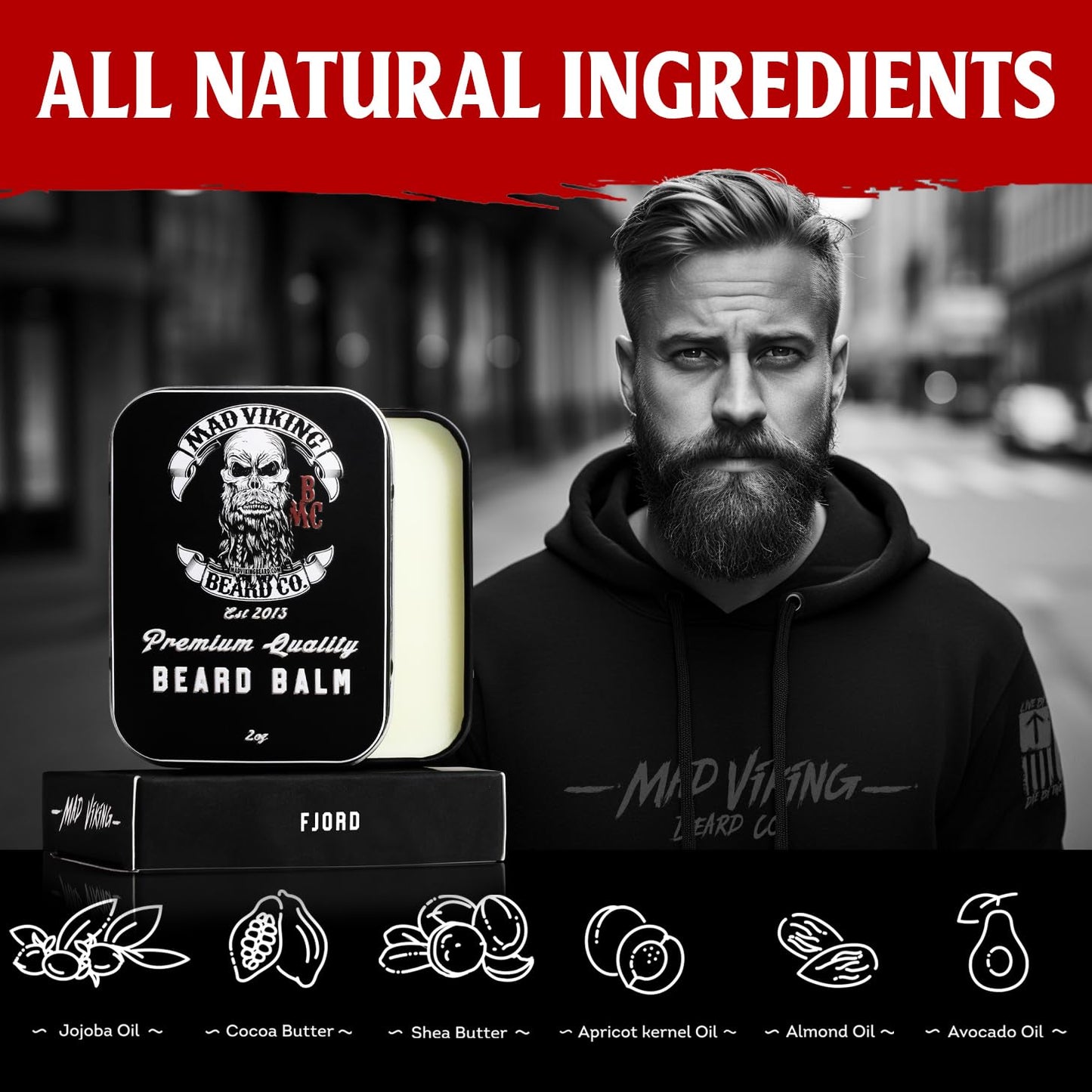 Mad Viking Beard Balm – Non-Greasy Balm to Soften and Style with a Medium Hold - Made with Shea Butter, Beeswax & Premium Oils - Made in the USA - 2oz