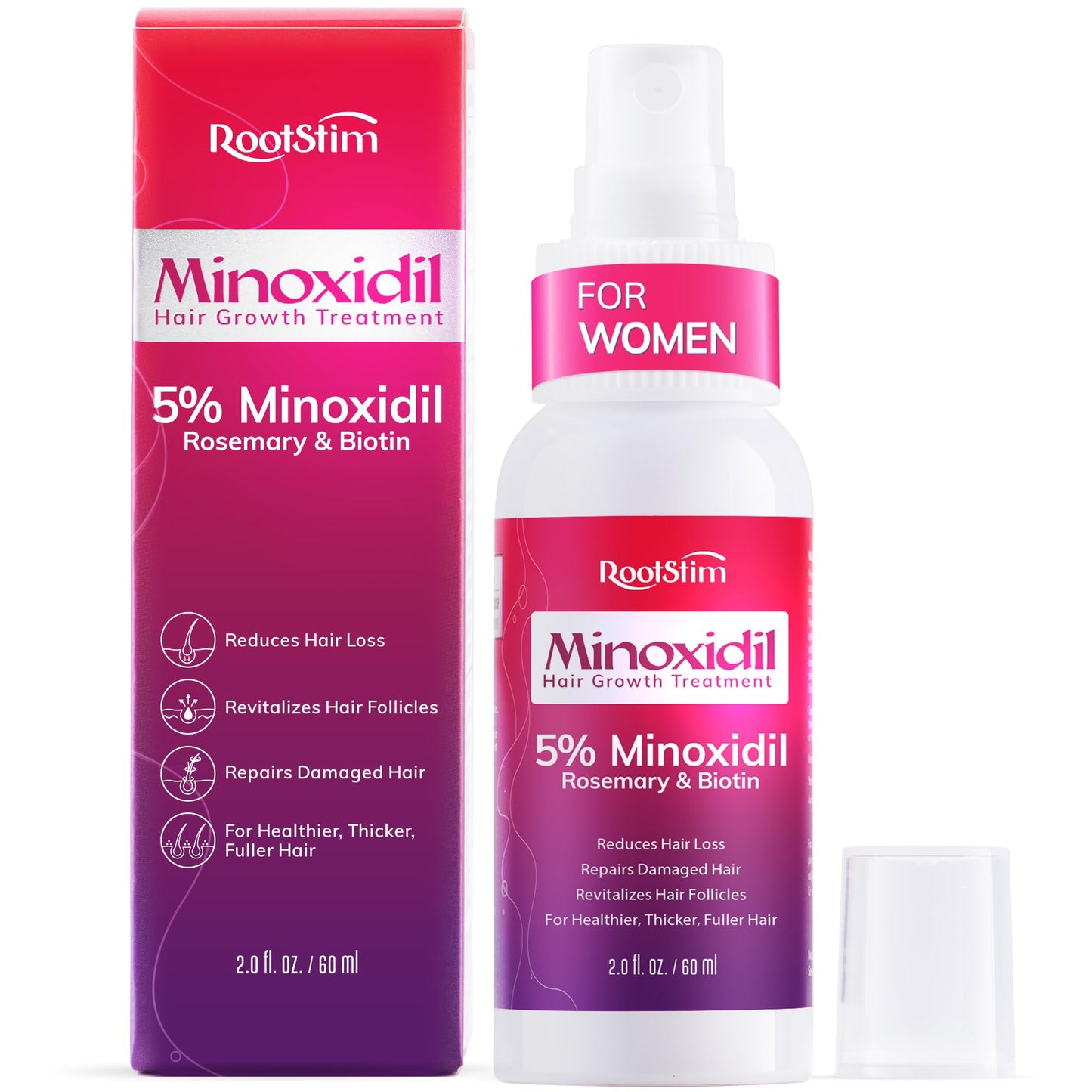 Women's 5% Minoxidil Spray for Hair Growth: RootStim Extra Strength Minoxidil with Rosemary & Biotin for Thinning Hair Regrowth and Fuller Hair - 2.37 Fl Oz