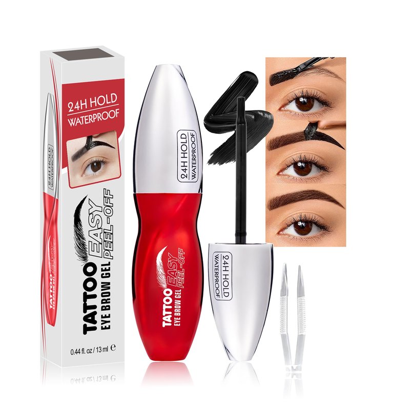 JUAAZIN Espresso Peel Off Brow Tinting Gel with Tweezer - Long-Lasting Tattoo Eyebrow Dye, Waterproof Sweatproof Smudge-Proof Transfer-Resistant Brow Filler Gel, Multi-Day Wear At-Home Brow Tint 04#