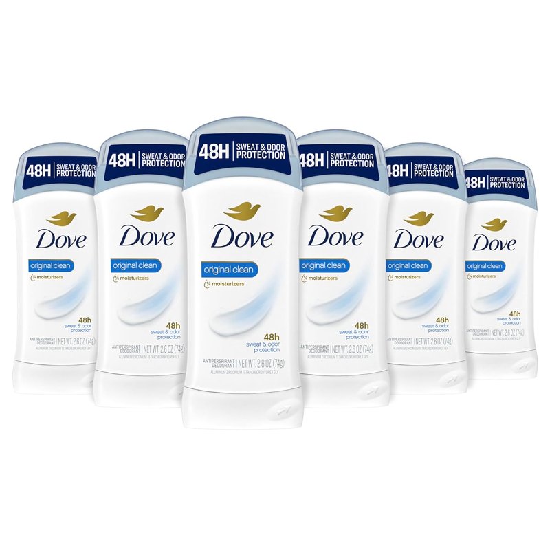 Dove Antiperspirant Deodorant Stick for Women - Original Clean, All-Day Odor Protection | 2.6 oz, Pack of 6