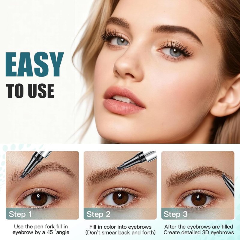 Microblading Eyebrow Pencil - Waterproof Brow Pen with Micro-Fork Tip | Natural Look, Light Brown