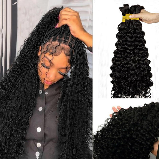 Human Braiding Hair 2 Bundles/Pack 100g Curly Water Wave Human Bulk Hair for Braiding No Weft 18in Brazilian Braiding Hair for Boho Braids Wet and Wavy Braids Extensions