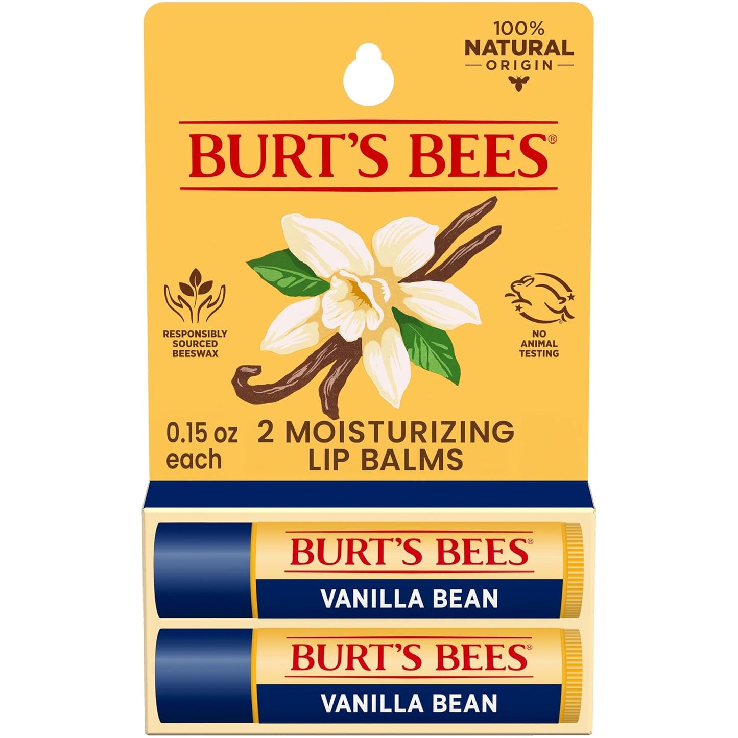 Burt's Bees Vanilla Bean Lip Balm - 100% Natural Moisturizer | 2 Tubes, 0.15 oz Each