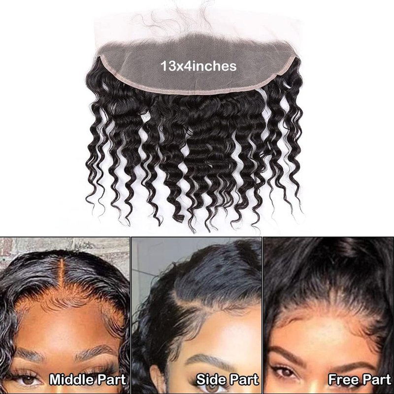 13x4 Ear To Ear Deep Wave Lace Closure 13x4 Deep Wave Lace Frontal Human Hair 180% Density Natural (13x4 Deep Wave, 16 Inch)