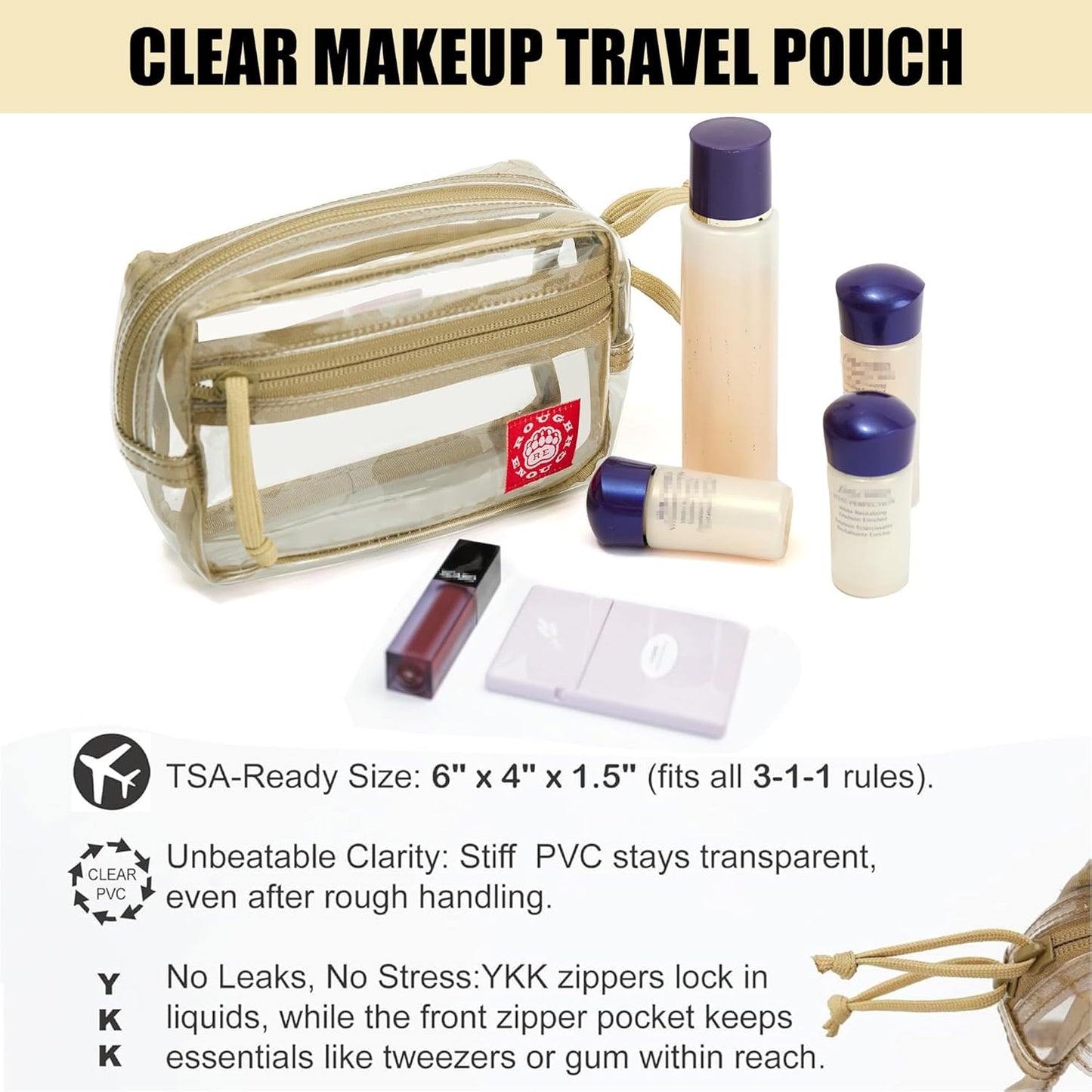 Clear TSA Approved Toiletry Bag - Small Leakproof PVC Travel Pouch | Makeup Cosmetic Organizer for Women