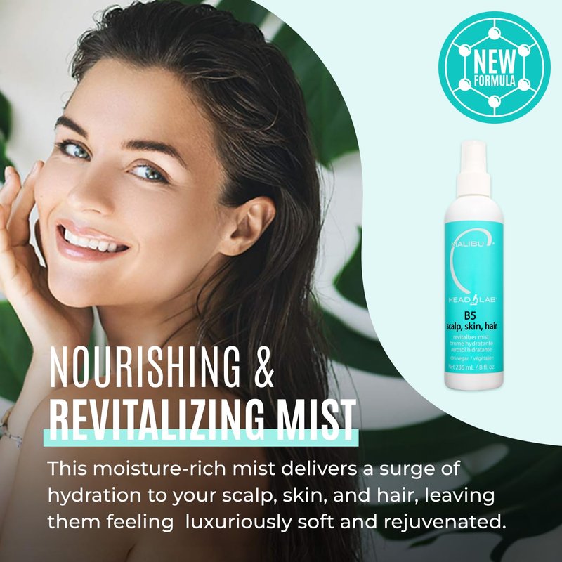 Malibu C Vitamin B5 Scalp, Skin and Hair Revitalizer Mist - Multi-Use Hydrating Mist Enriched with Allantoin to Help Soothe Skin, Restore Moisture and Improve Scalp Protection (8 oz)