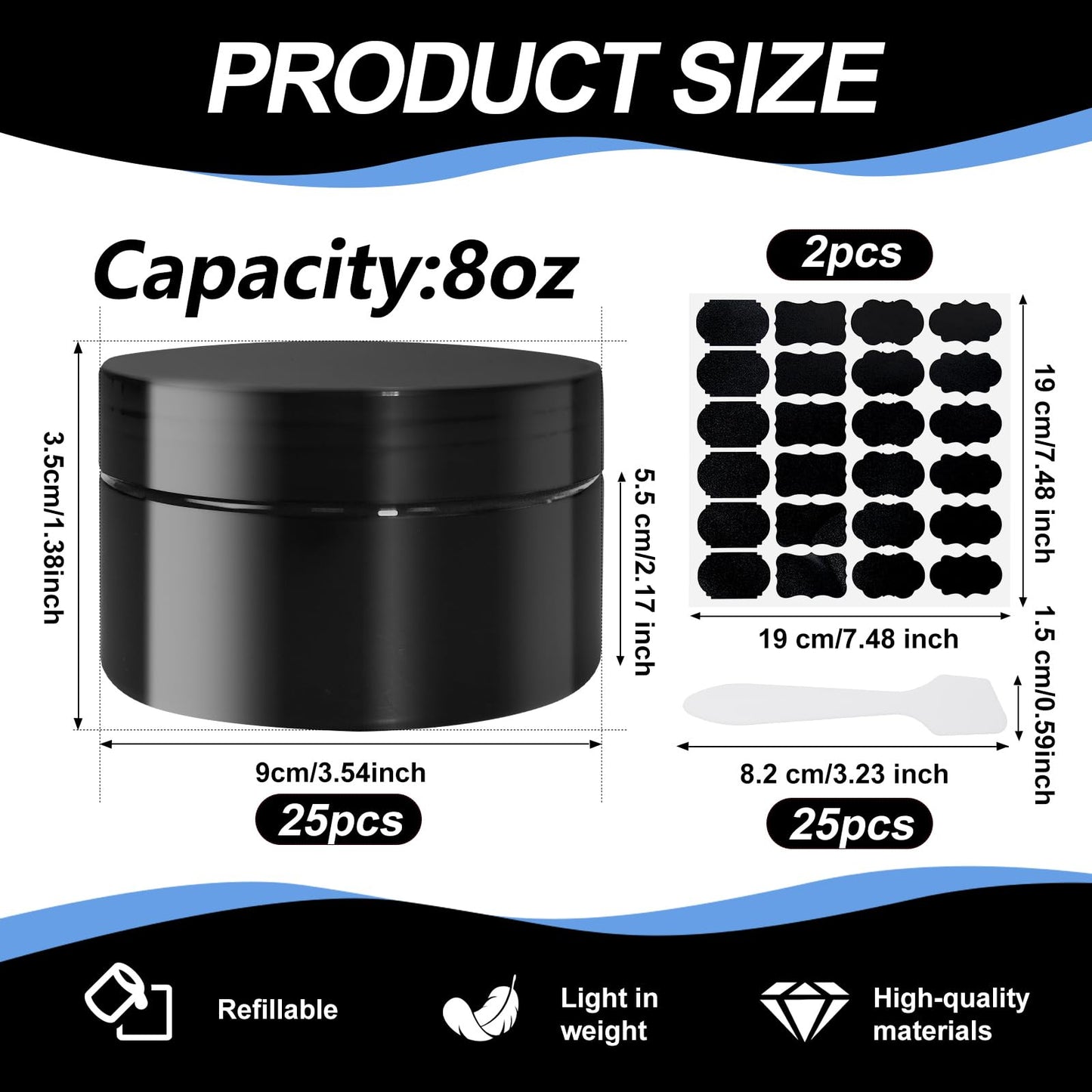25 Pcs Plastic Jars with Lid 8 oz Plastic Cosmetic Containers Round Lotion Sample Containers Refillable Travel Jars Leak Proof Empty Cosmetic Jars for Storage Cream Powder Ointment Supplies(Black)