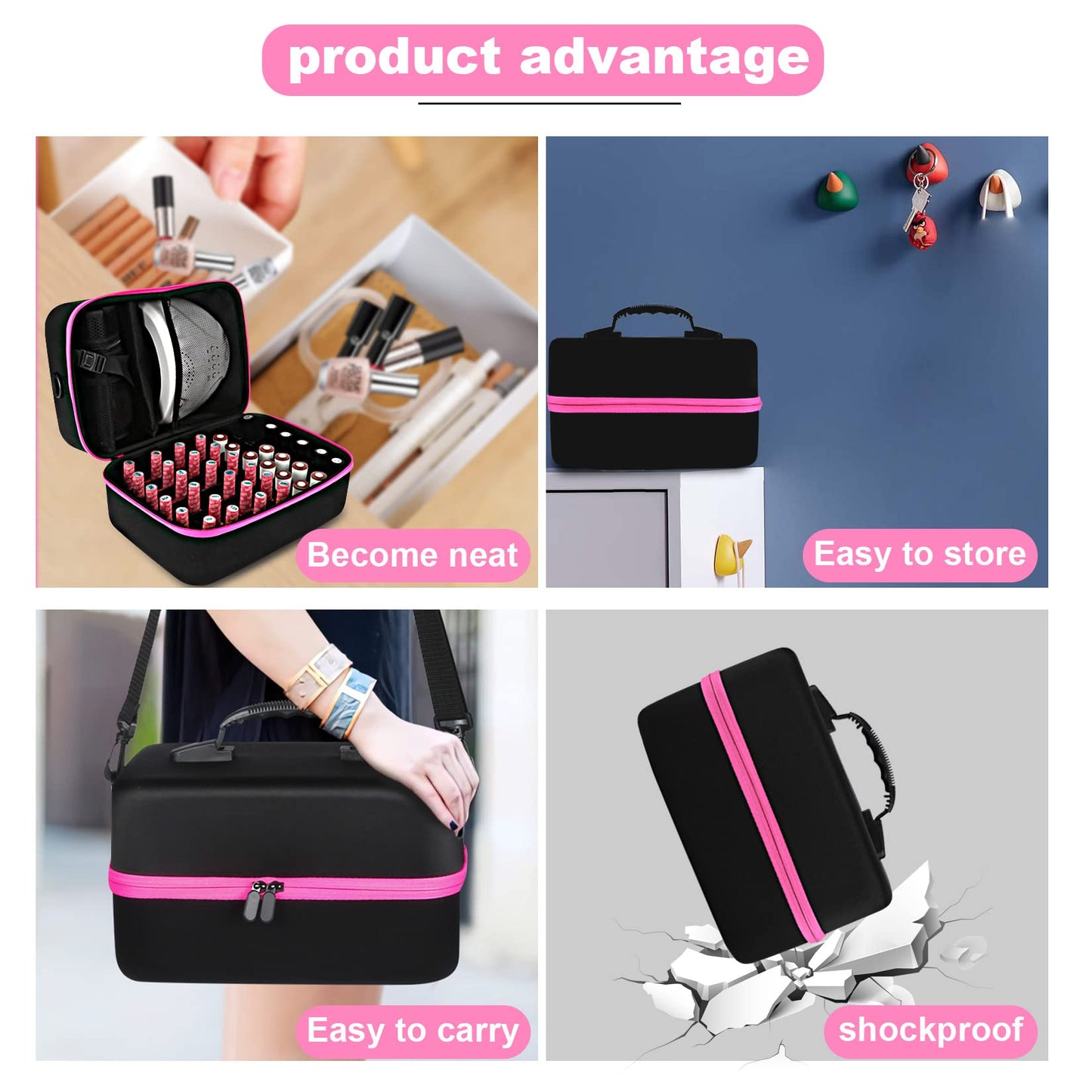 Nail Polish Organizer Case, 42+ Bottles Nail Polish Storage Supplies Organizer Nail Bags Box Organizer Carrying Case for Nail Stuff, Tool, Nail Kit Bag Box Holder for Salon Home DIY Nail Tech Gift