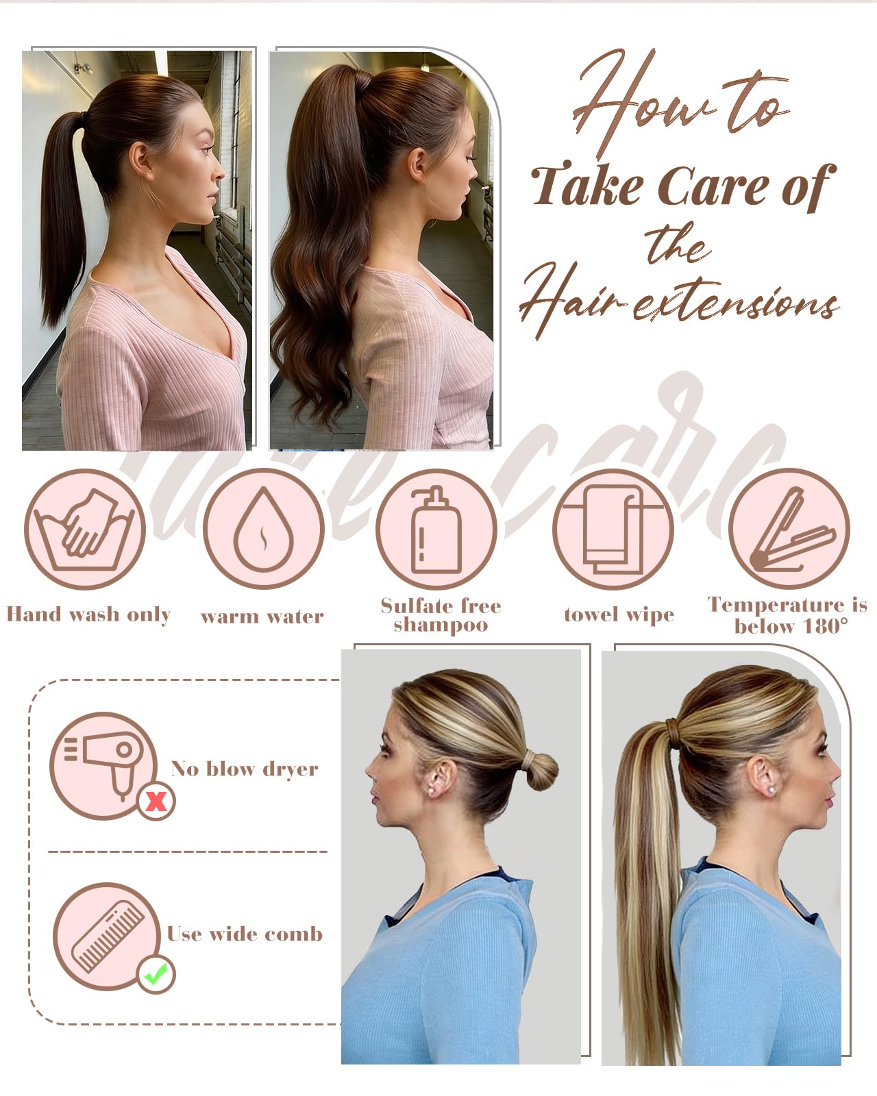 Hetto Ponytail Extension Human Hair Black 12Inch 70g