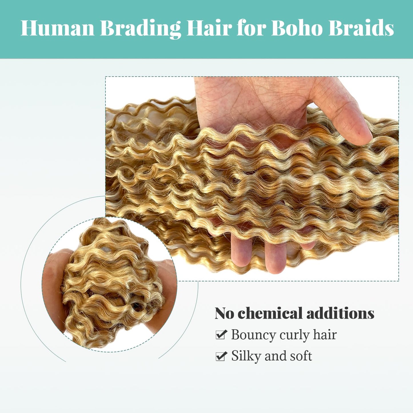 Water Wave Bulk Human Hair for Boho Knotless Braids 18 Inch Ombre Color Strawberry Blonde with Bleach Blonde Highlights No Weft 2 Bundles 100G Deep Curly Micro Extensions for Braiding