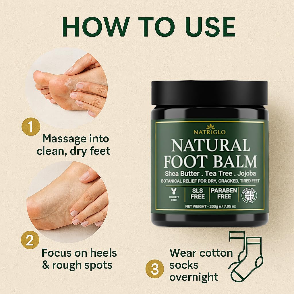 Organic Tea Tree Foot Balm for Dry Cracked Feet & Heels - Intensive Callus Remover & Foot Repair Cream with Shea Butter - Moisturizer for Rough Hard Skin & Cracked Heel Treatment for Men & Women