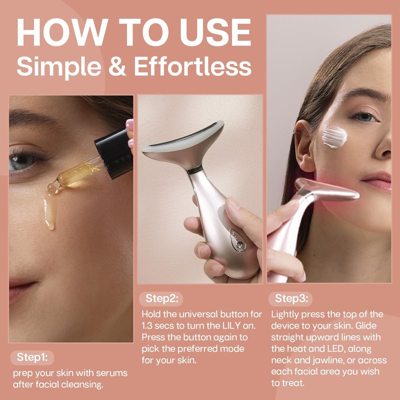 VRAIKO Lily Neck Face Massager, Skin Rejuvenation Beauty Massager, 3-in-1 at-Home Facial Spa Tool, Lifting, Toning and Tightening for a Radiant Appearance (Rose Gold)