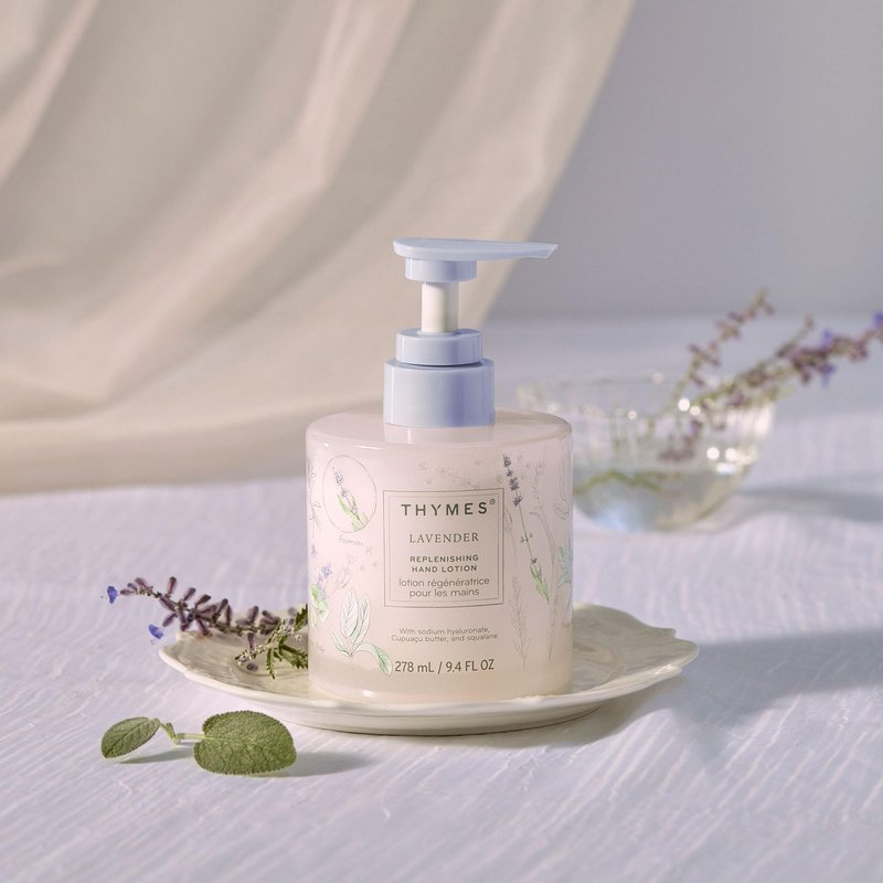 Thymes Replenishing Hand Lotion for Dry Skin - Daily Moisturizer Helps Reduce Dryness - Hand Lotion for Women & Men Formulated with Sodium Hyaluronate & Squalane (Lavender, 9.4 fl oz)