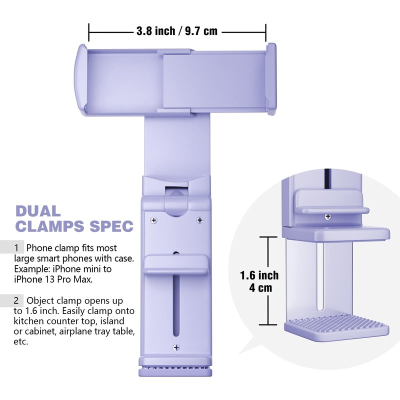 Perilogics Airplane Phone Holder Mount Universal in Flight Hands Free Viewing with Multi-Directional Dual 360 Degree Rotation (Lavender)