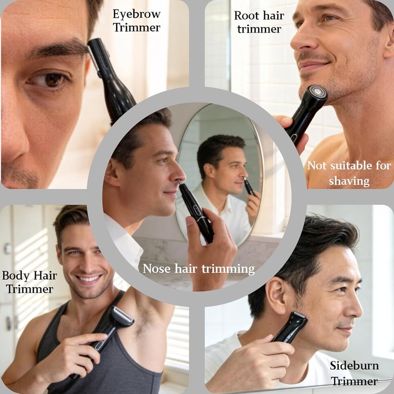 5-in-1 Nose Hair Trimmer for Men - USB-C Rechargeable Electric Grooming Kit | Painless Eyebrow & Facial Trimmer, IPX7 Waterproof, LED Display