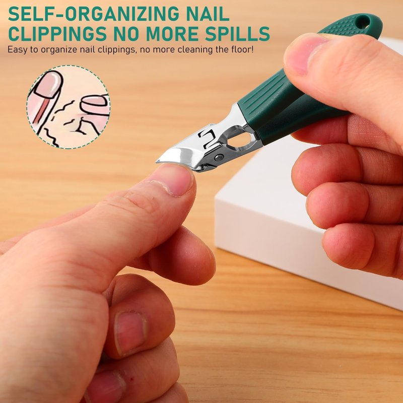 Eagle Beak Nail Clippers Set - Wide Jaw Anti-Splash Design | 3-Piece for Thick & Ingrown Nails (Green)