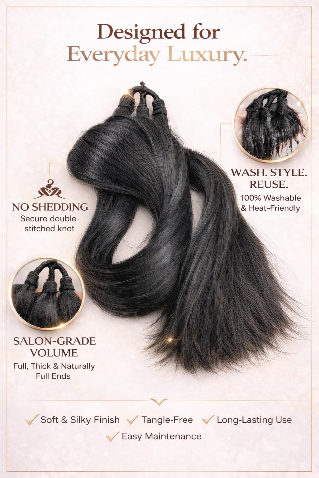 Kausi Jewellers Nakli Hair Wigs for Women & Girls - Long, Bangs Styles & Extensions + Gangawan, Savaram, Cataram, Sadaraa
