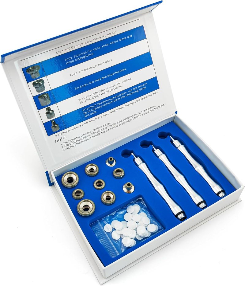 Diamond Dermabrasion Replacement Tips - 9 Pack of Quality Wands for Wrinkle & Blackhead Removal | Stainless Steel ETL06C