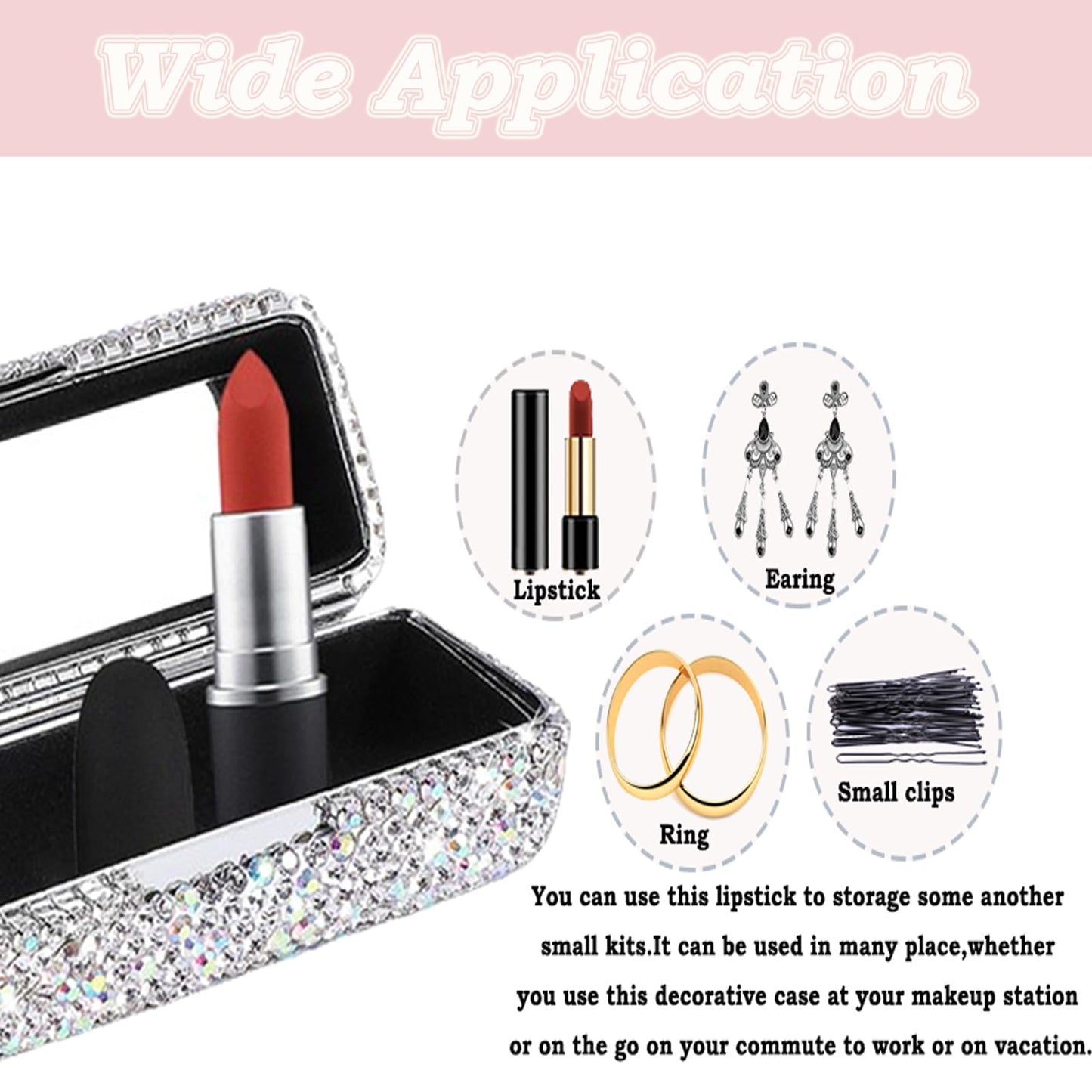 HAKUNA Lipstick Case with Mirror,Rhinestone Crystal Lipstick Organizer Diamonds Lip Gloss Organizer Portable Travel Lipstick Organizer Makeup Cosmetic Storage Holder