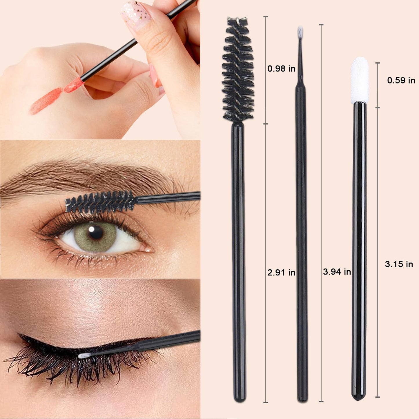 200Pcs Eyelash Extension Kit, Lash Spoolies Extension Supplies Eyebrow Brush Mascara Wands Lip Brushes Applicators Disposable Micro Swab Brushes for Lash Extensions Brow Lamination Kit, Black
