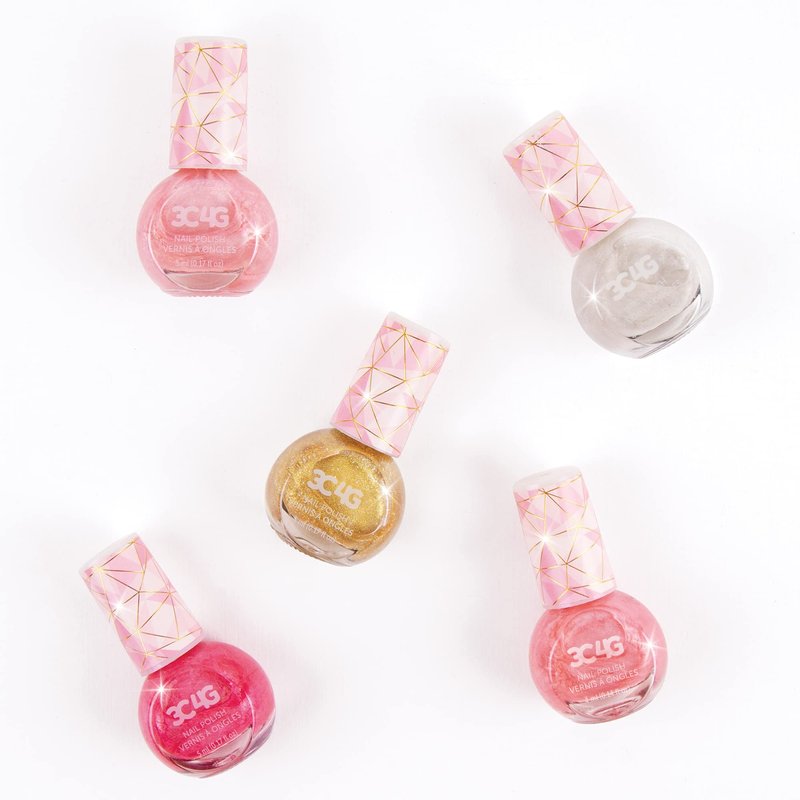 3C4G Pink and Gold Hexagon 5 Pack Nail Polish - Shimmer Nail Polish Set for Girls & Teens - Includes 5 Colors - Non-Toxic Nail Polish Kit for Kids - Ages 8+ by Make It Real