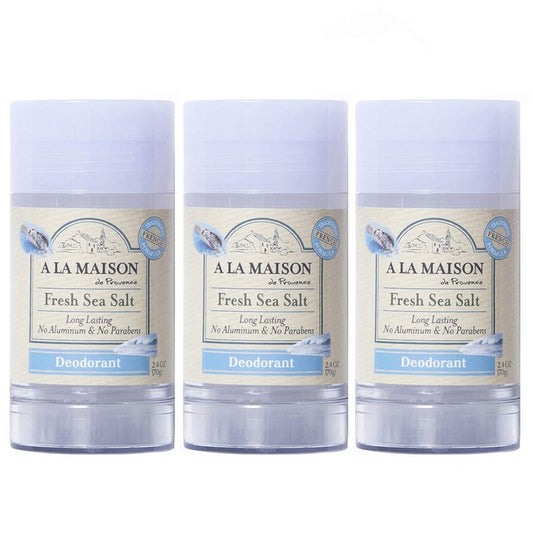 A La Maison Natural Deodorant, Traditional French Formula with Shea Butter, Coconut & Essential Oils, Aluminum-Free, Vegan, Long-Lasting Odor Protection (2.4 Oz, 2Pack, Fresh Sea Salt)