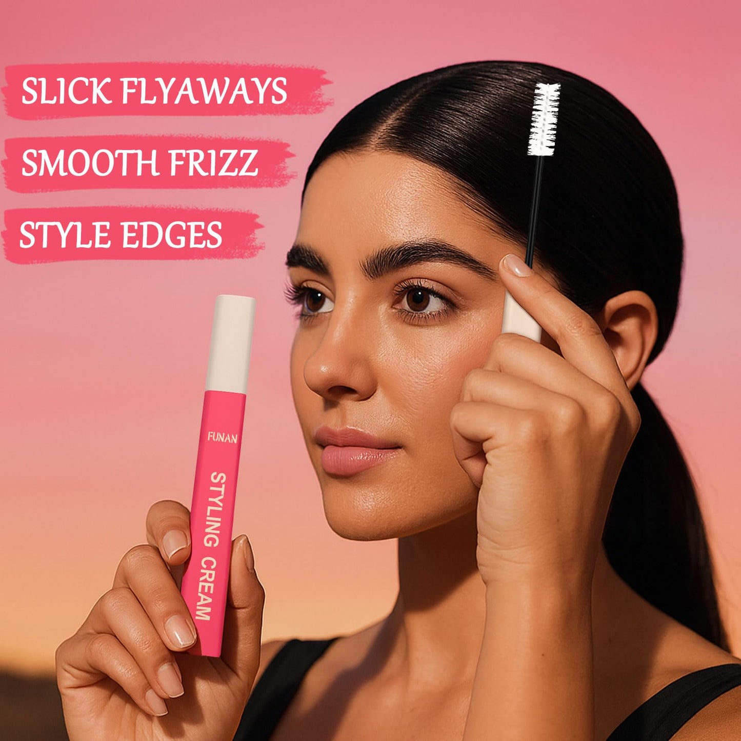 Hair Cactus Fruit 3-in-1 Hair Styling Cream & Flyaway Taming Wand – Sleek Finish, Frizz Control, Edge Smoothing & Hair Shine | Natural Oils Formula | Lightweight, Non-Greasy, Travel Size(2 Packs)