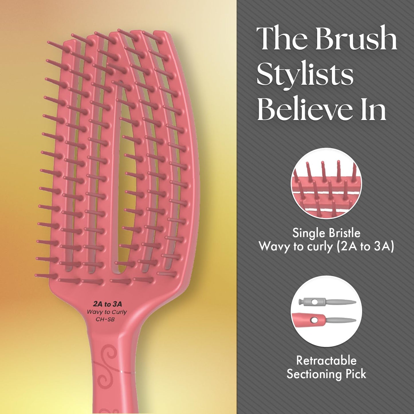 Olivia Garden CurlyHair Brush for Wet or Dry Hair - Curly Hair Brush for Detangling, Product Layering, Curl Encouragement, Scalp Care - Single Bristles Brush