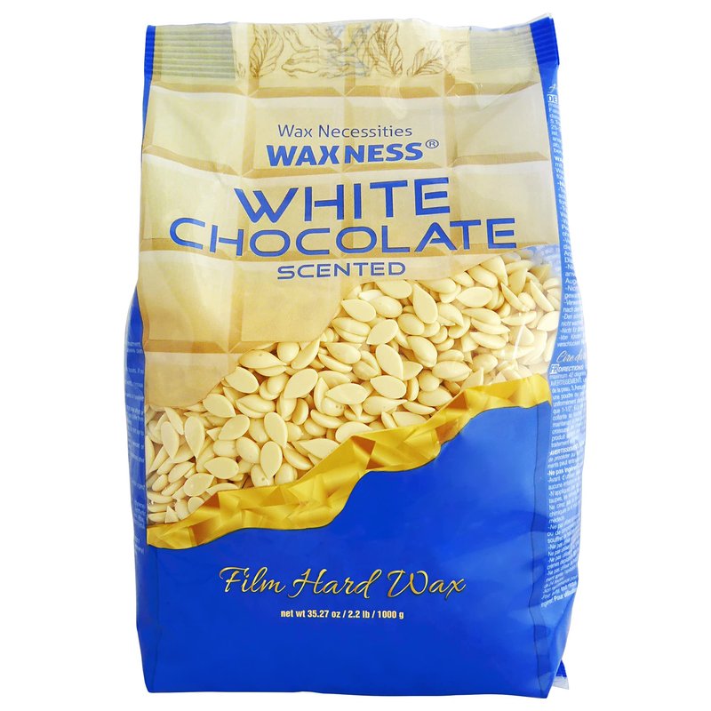 Waxness Film Hard Wax Beads White Chocolate 2.2 lb (1 kg) – Stripless Professional Hard Wax with White Chocolate Scent for Face & Body, Smooth Application – Made in Italy