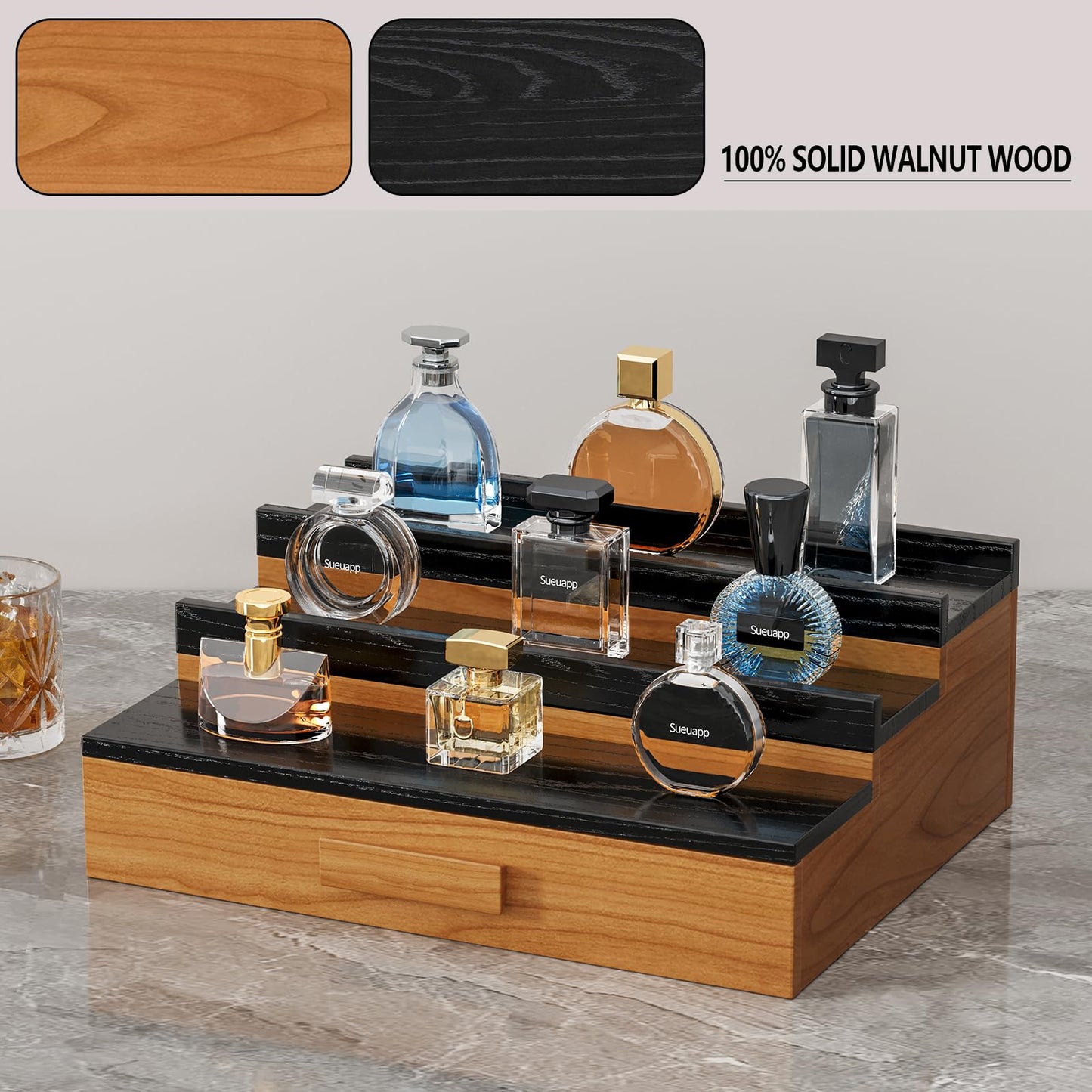 Sueuapp Walnut Cologne Organizer for Men（Dark Walnut ）