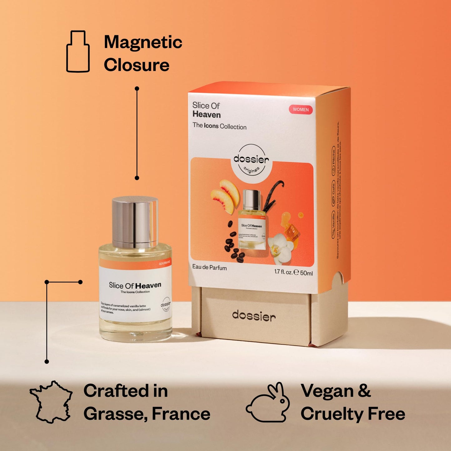 Dossier - Originals - Slice of Heaven - Eau de Parfum - Long-Lasting Sweet Almond Vanilla Fragrance - Feminine - 1.7 fl oz (50ml)