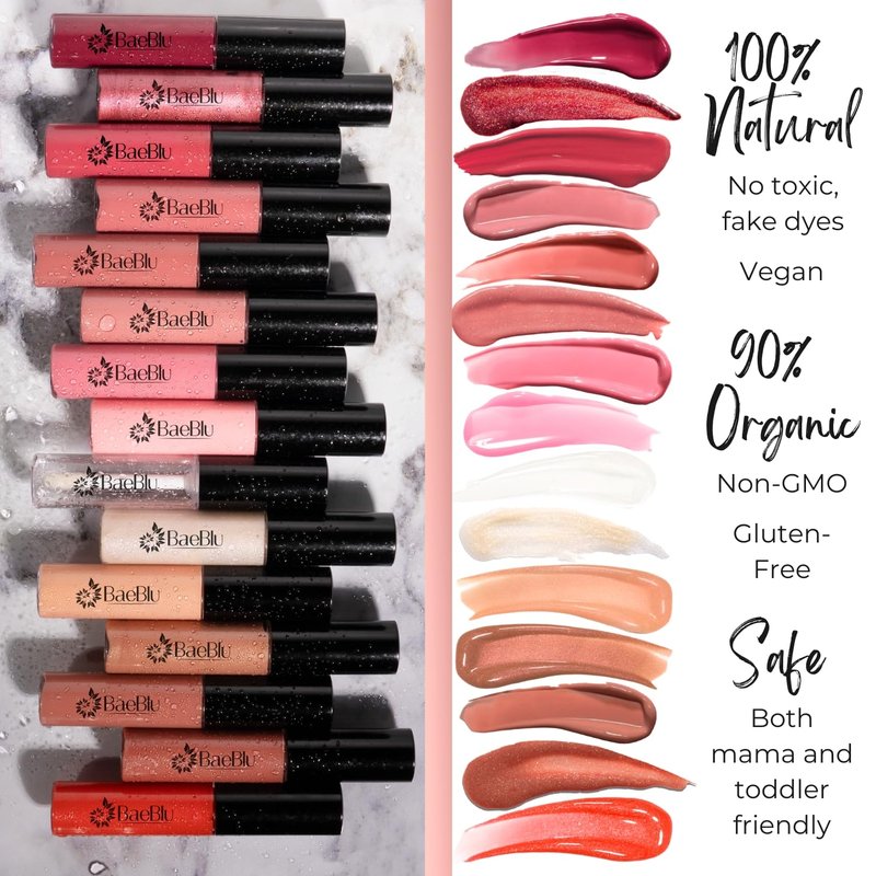 BaeBlu Organic Vegan Lip Gloss, 100% Natural Non-Toxic Moisturizing Ingredients, Lotus