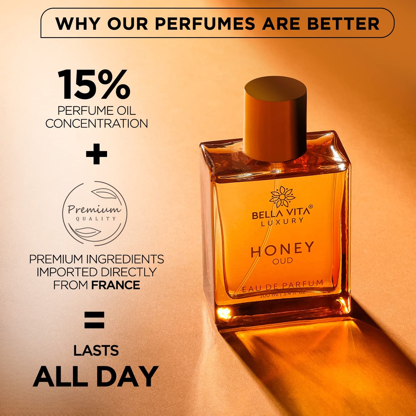 Bella Vita Luxury Glam Women EDP Perfume & Honey Oud Eau De Parfum Unisex Perfume Combo, Pack of 2 Premium Long Lasting Fragrance Scents for Men & Women, 100 Ml Each