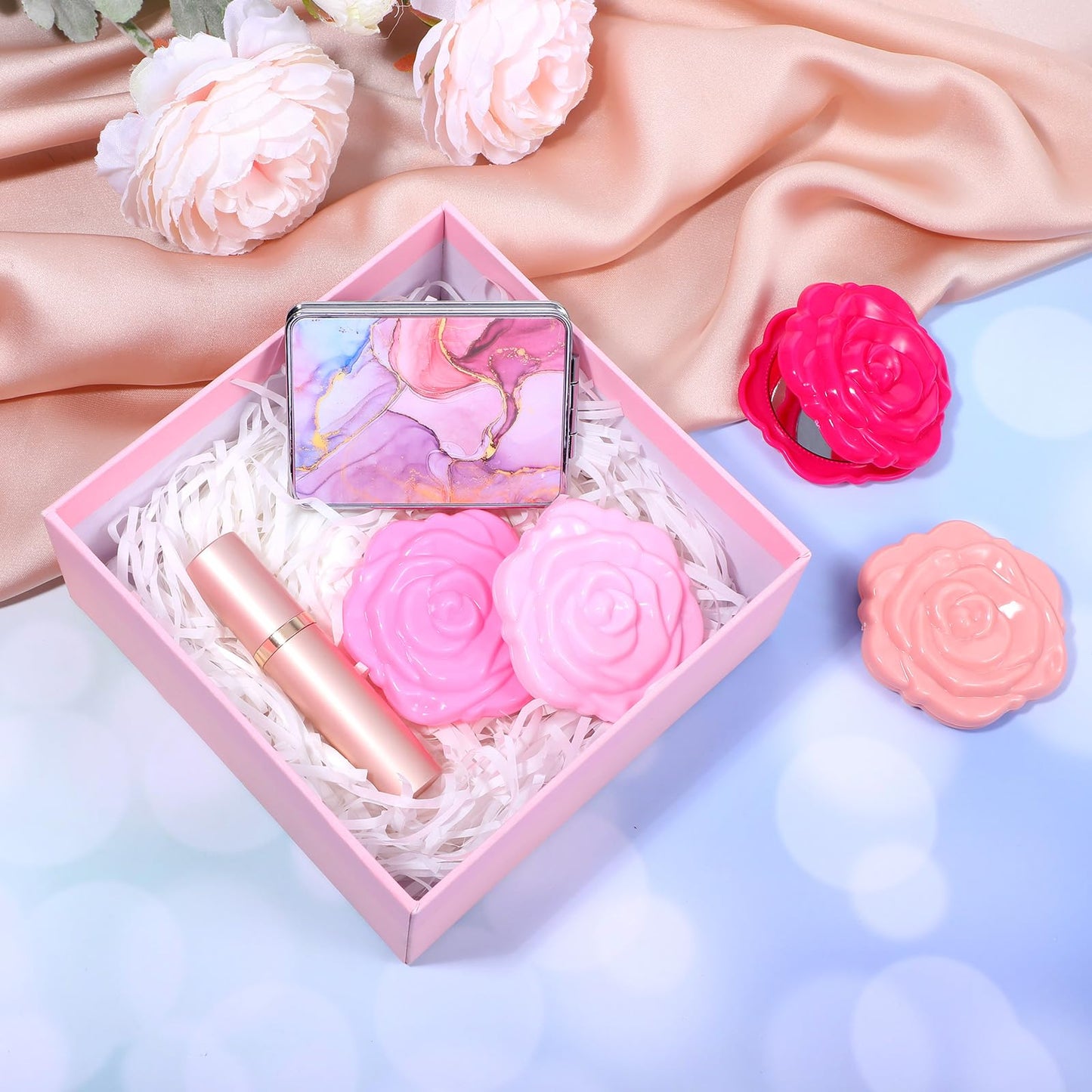 Limbeuuu 40 Pack Compact Mirror Plastic Portable Foldable Rose Flower Shaped Makeup Mirror Hand Bridesmaids Gift for Women Girls Wedding Party