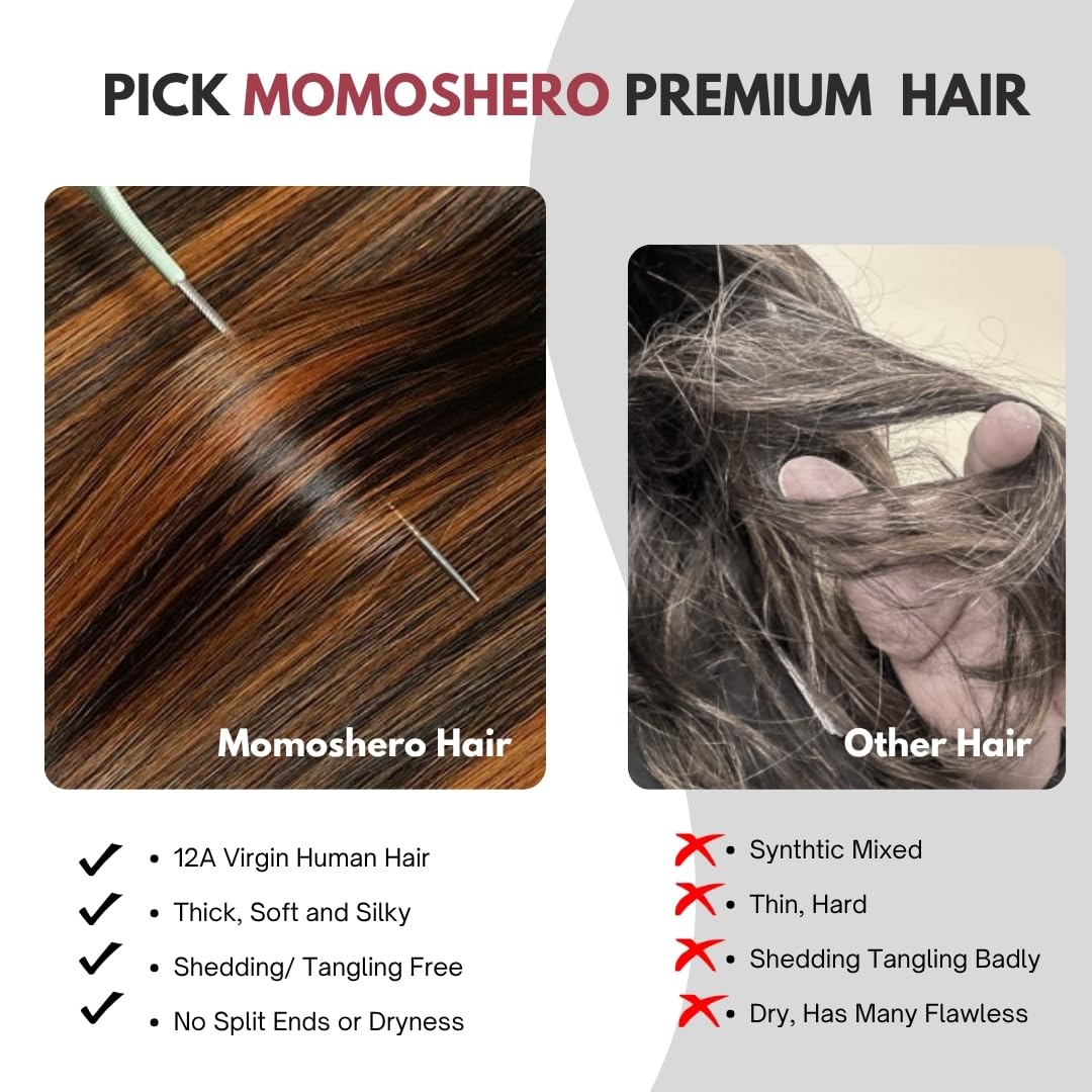 MOMOSHERO Black and Brown 2 Tones Highlighted Body Wave Single Bundles 14 In Human Hair, 12A Soft 100% Virgin F1B/30 Brazilian Colored Weaves Human Hair Bundles Extensions For Quick Weave Remy Sew In