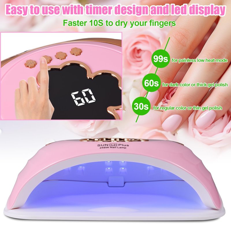 Akuirtoi UV LED Nail Lamp for Two Hand, 248W Large Space UV Light for Nails,45 LED Beads and Professional Manicure Nail Lamp with Automatic Sensor (White)