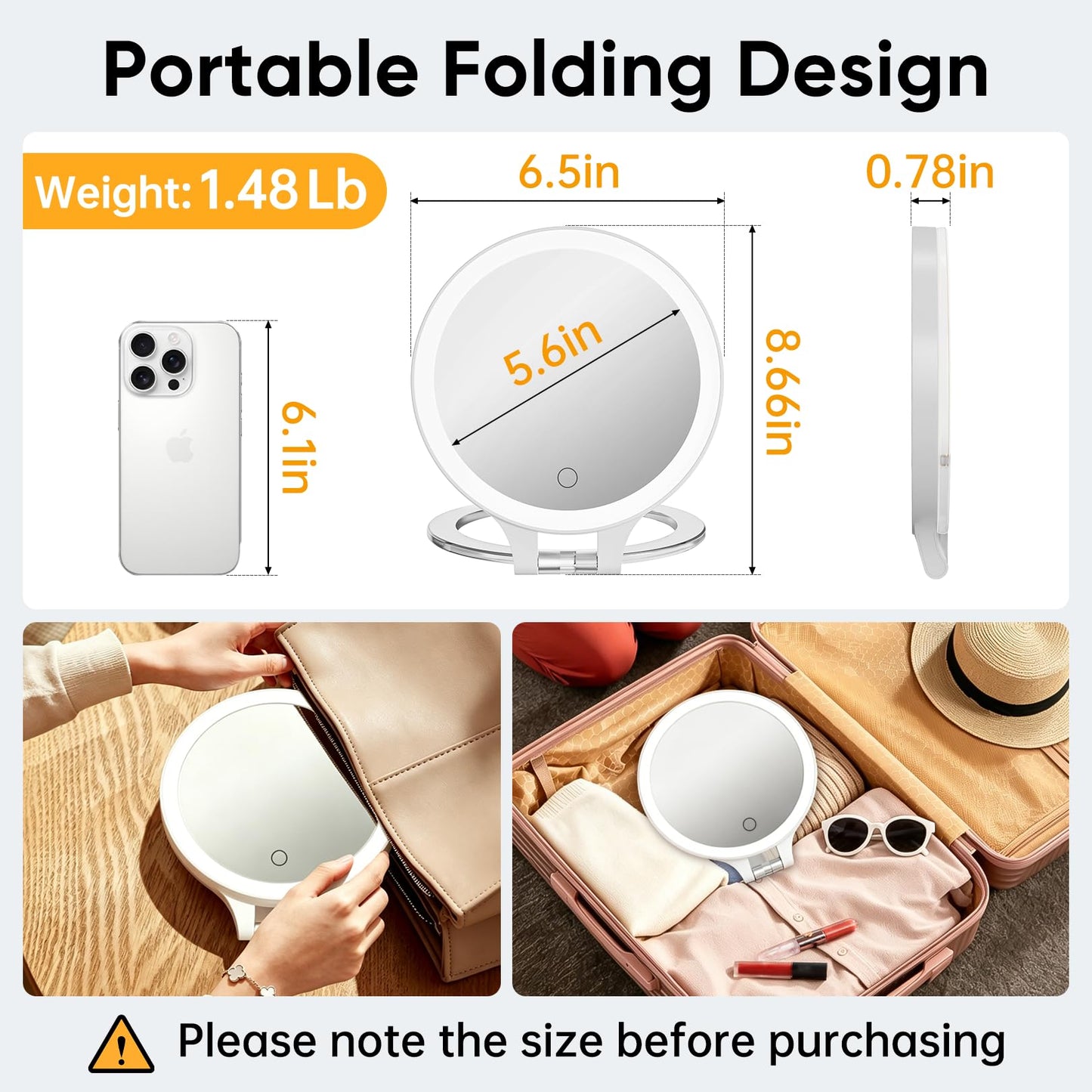 FASCINATE Travel 30X Magnifying Mirror with Light, Lighted Makeup Mirror Double Sided Magnification with 3 Color Setting & Stepless Dimming, Adjustable Rotation Rechargeable LED Vanity Mirror