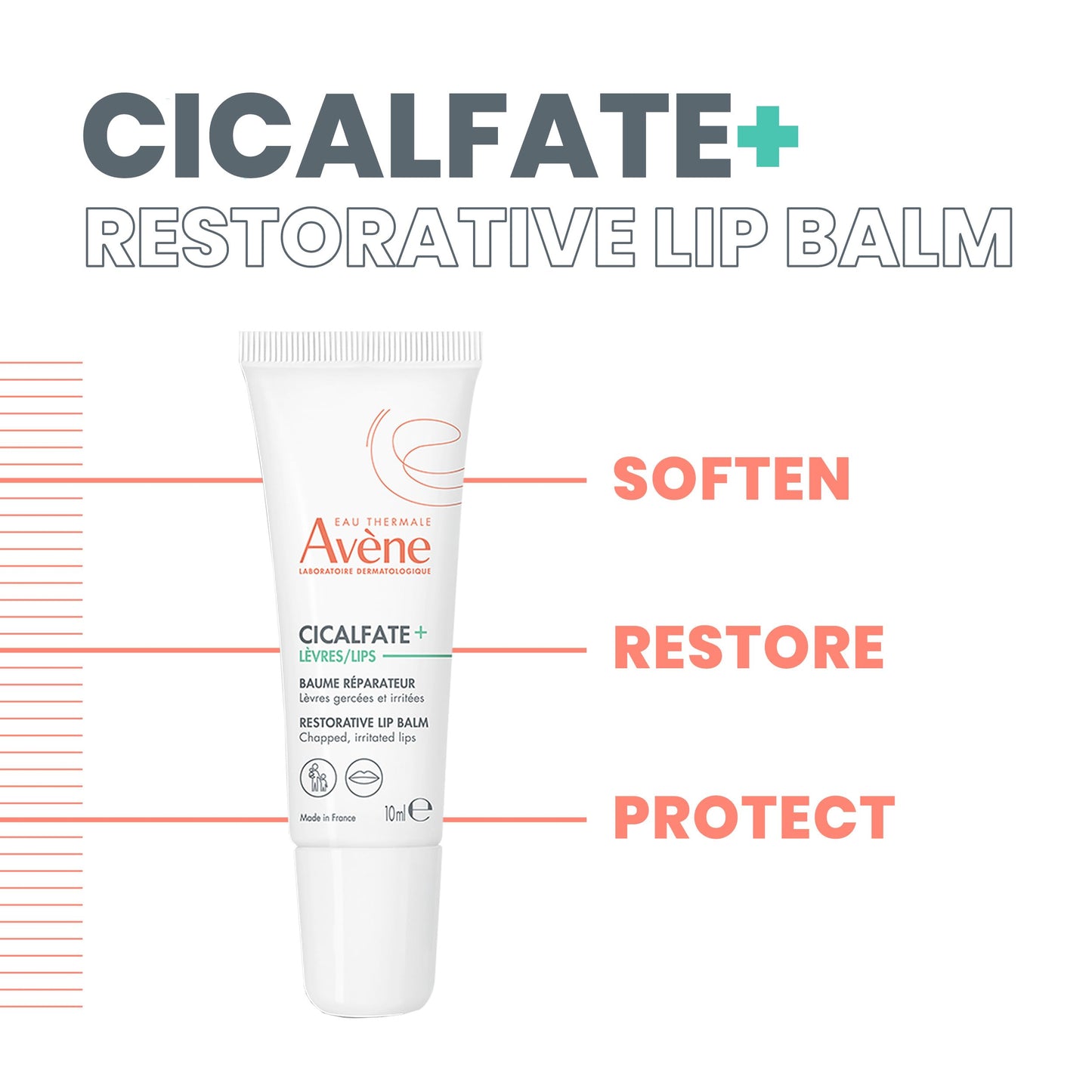 Avène Cicalfate Restorative Lip Cream, Long Lasting Moisture to Soothe Dry, Cracked Lips, promotes healthy lip barrier, water resistant, safe for infants, children and adults 0.3 Oz
