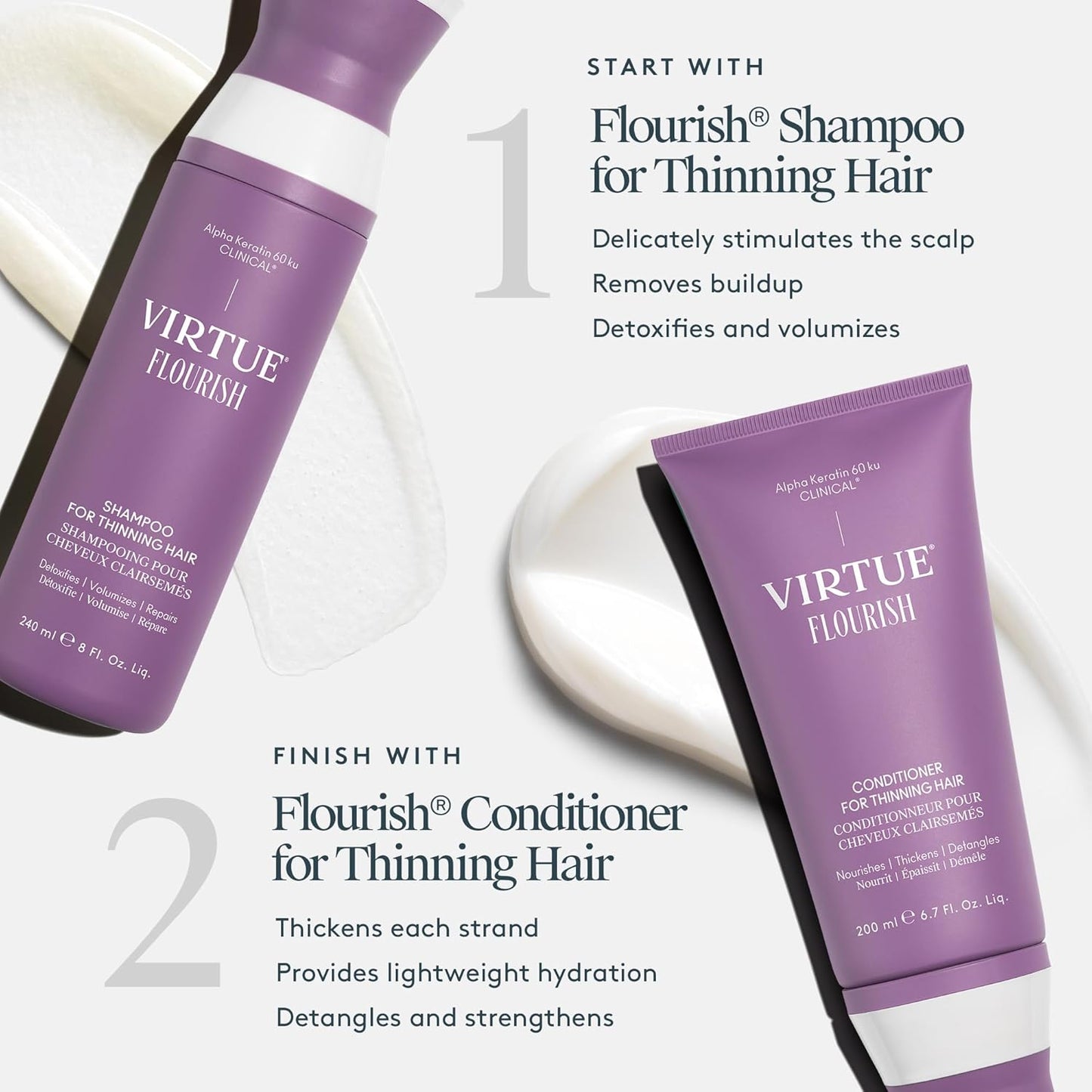 VIRTUE Flourish Shampoo - Sulfate-Free Volumizing Formula for Thinning Hair | Color Safe, Detoxifying Treatment