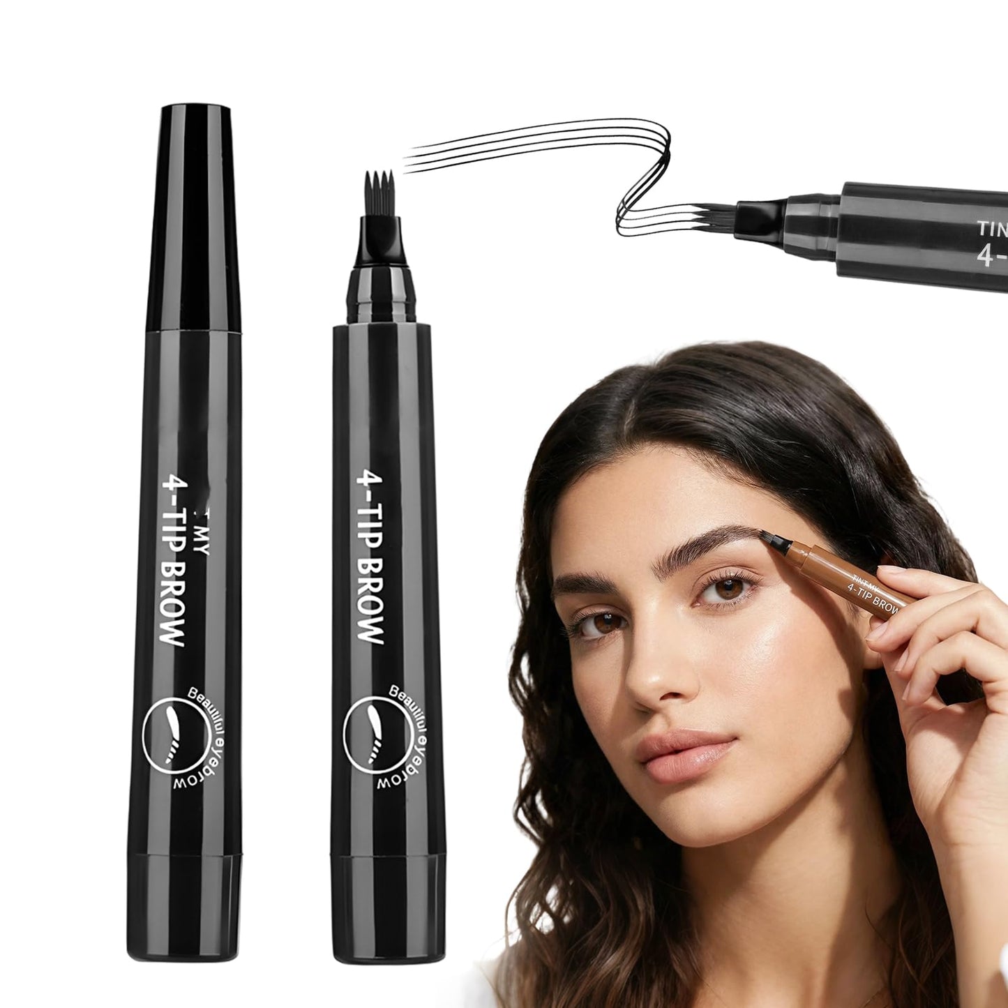 2Pcs Eyebrow Pencil, Upgrade 3D Magic Eyebrow Tattoo Pencils 4 Tip Eye Brow Pen, Long-Lasting Fine Stroke Microblade Eyebrow Pencil for Makeup Last All Day (Black)