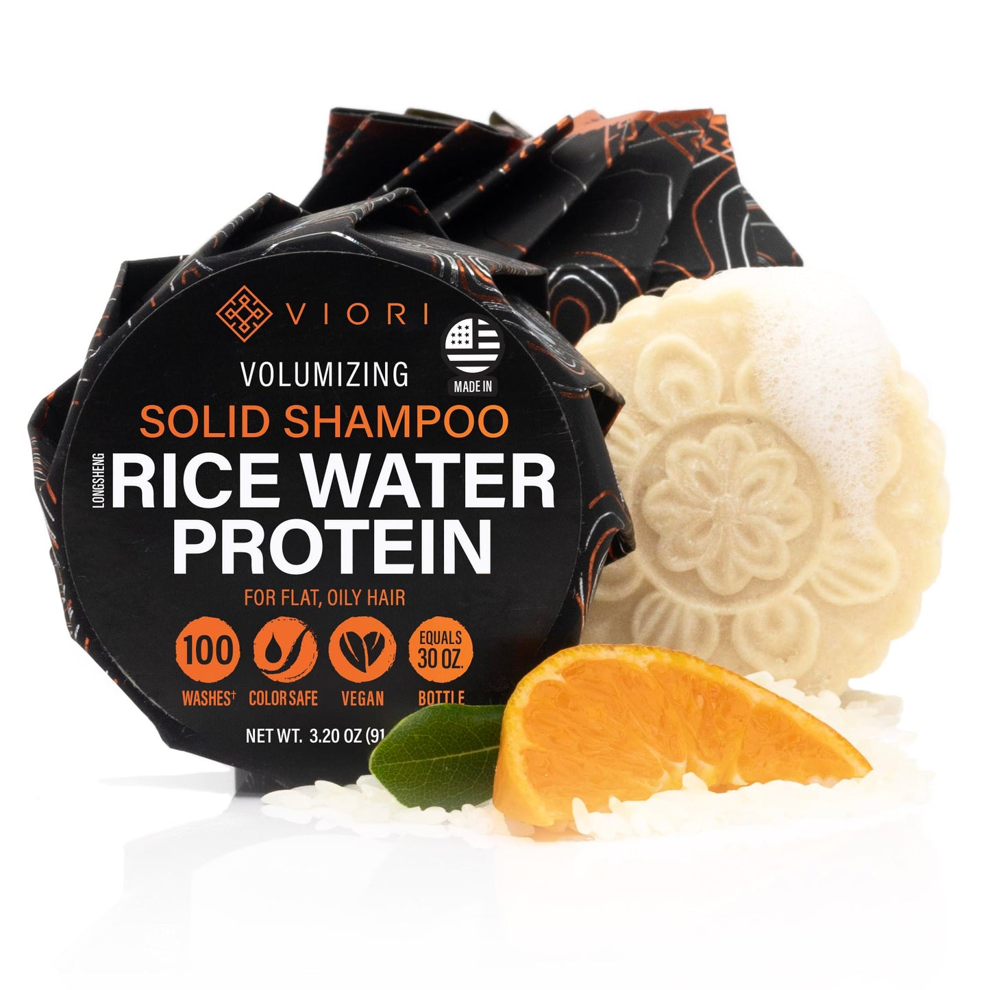 Viori Shampoo Bar - Handcrafted with Longsheng Rice Water & Natural Ingredients - Sulfate-free, Paraben-free, Cruelty-free, Phthalate-free, pH balanced 100% Vegan, Zero-Waste